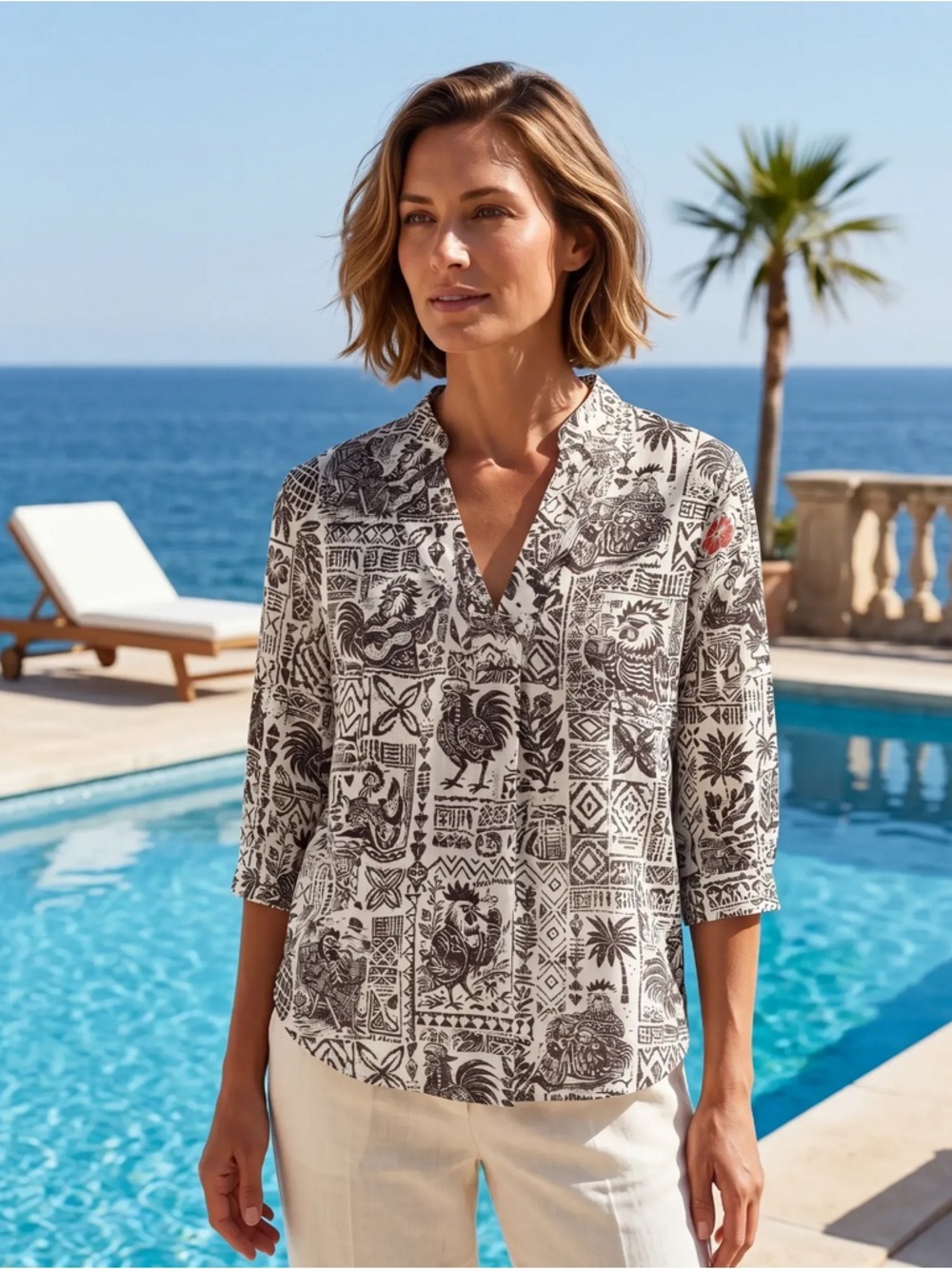 NWT Yiume The Bone Voyage By Cigar V-Neck Blouse Size 2XL